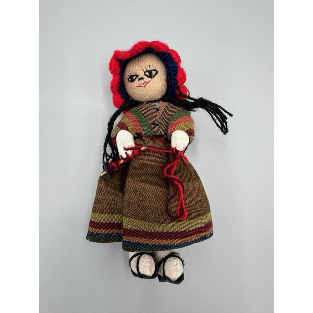 Vtg Peruvian Hand Made Folk Art Cloth Rag Doll Mother & Child 8” READ DETAILS